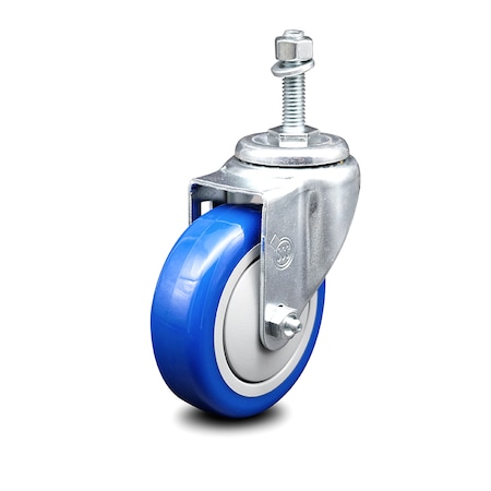 Service Caster 4 Inch Blue Polyurethane Wheel Swivel 3/8 Inch Threaded Stem Caster SCC SCC-TS20S414-PPUB-BLUE-381615